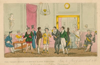 The Green Room at Drury Lane Theatre, London by Isaac, Robert and George Cruikshank